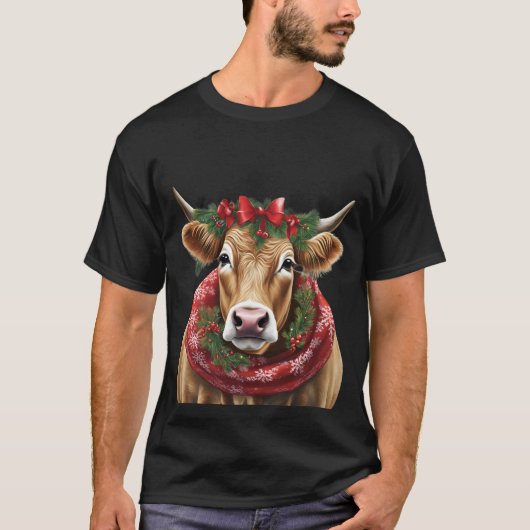 T-shirt marron de vache de noël (Devant)