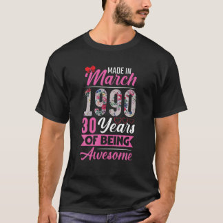 T-shirt Mars 1990 Cadeaux de femmes de 30 ans