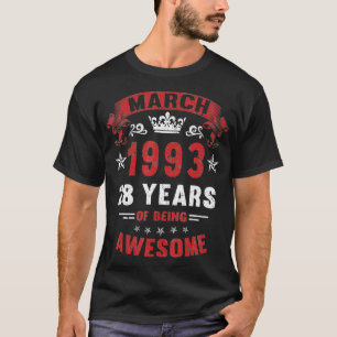 T-shirt Mars 1993 28 Ans D'Être Impressionnant 28e Anniver