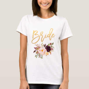 T-shirt Marsala bordeaux Mariée florale blanche