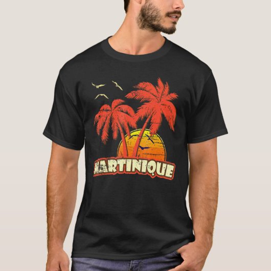 T-shirt Martinique Summer Palm Trees 80s Beach Sunset (Devant)