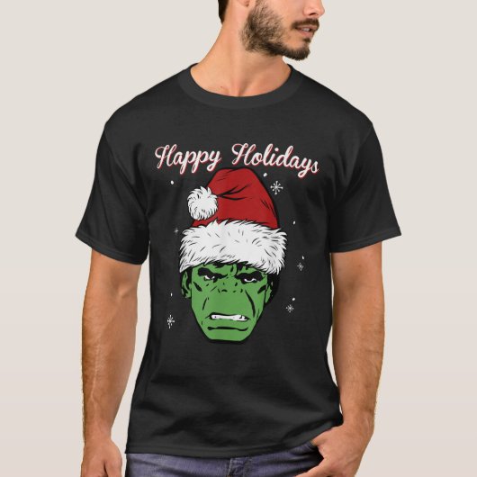 T-shirt Marvel Hulk Santa Hat Joyeux Vacances Portrait Chr (Devant)