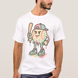 T-shirt Mascotte de baseball en fusion cool avec Bat Funny