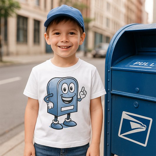 T-shirt Mascotte de boîte aux lettres joyeux bleu caractèr