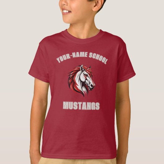T-shirt Mascotte de cheval Mustang Stallion CUSTOM | Rouge (Devant)