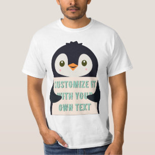T-shirt Mascotte manchot tenant un panneau pour un texte p