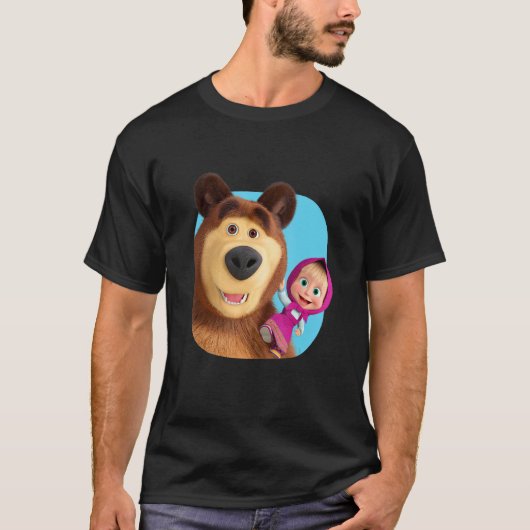 T-shirt Masha et Bear Duo ensemble bleu (Devant)