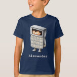 T-shirt Masque bleu Nerd enfant dans la combinaison de cal<br><div class="desc">Quel t-shirt mignon pour les amoureux des maths. L'illustration en tant qu'enfant à l'intérieur d'un costume de calculatrice prêt pour sa prochaine fête. Juste en dessous de l'image le texte est écrit en lettres blanches. Personnalisez le texte avec votre propre message ou nom et cliquez sur en personnaliser si vous...</div>