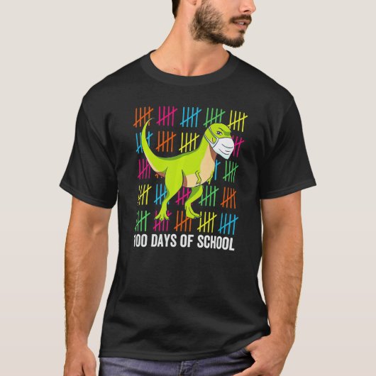 T-shirt Masque de dinosaure 100 jours d'école Professeur a (Devant)