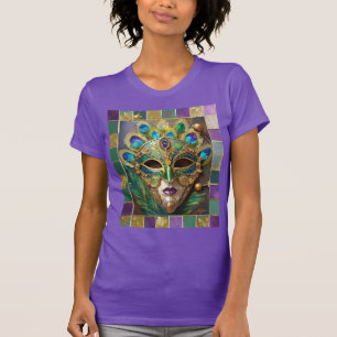 T-shirt Masque de plumes de paon en céramique Mardi Gras G