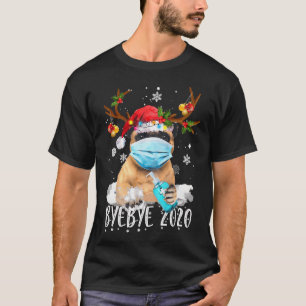 T-shirt Masque de visage de renne de Noël Pug drôle Bye By