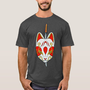 T-shirt Masque japonais Katana Anime Manga Cat (2)