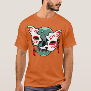 T-shirt Masque kitsune japonais avec crâne