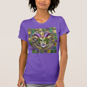 T-shirt Masque Mardi Gras Jester Vert Or