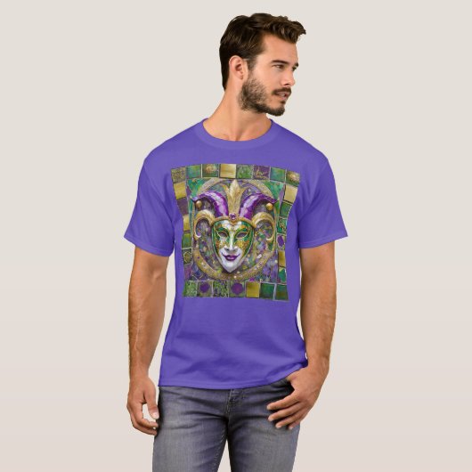 T-shirt Masque Mardi Gras Jester Vert Or (Devant entier)