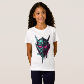 T-Shirt Masque Oni de Cyber-Samouraï – Grappe Synthwave Fu (Devant entier)