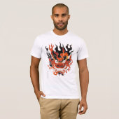 T-shirt Masque Oni Traditionnel Flammé (Devant entier)