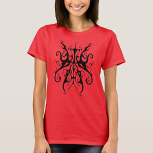 T-shirt Masque Tribal Abstrait Noir et Rouge Élégant