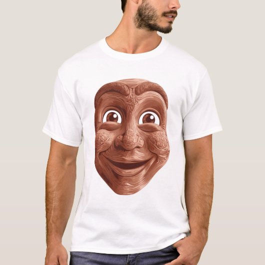 T-shirt Masque tribal en bois avec sourire expressif (Devant)