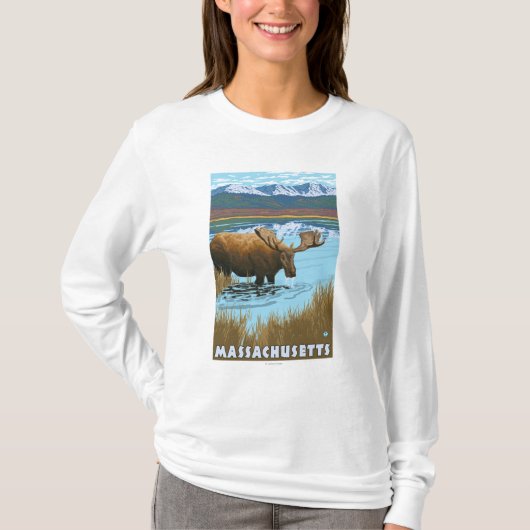 T-shirt MassachusettsMoose buvant dans le lac (Devant)
