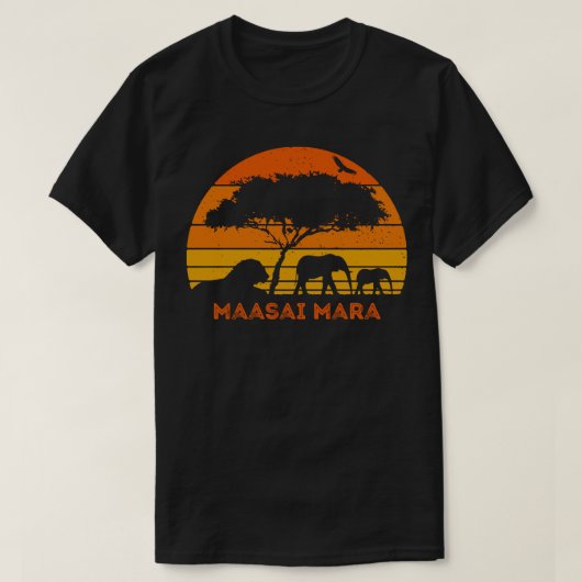 T-shirt Massai Mara Safari Elephant Lion Sunset Kenya Safa (Design devant)