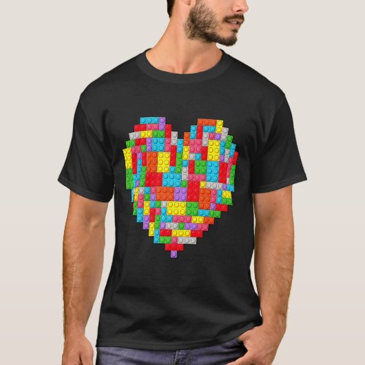 T-shirt Master Builder Block Brick Building Heart Valentin (Devant)