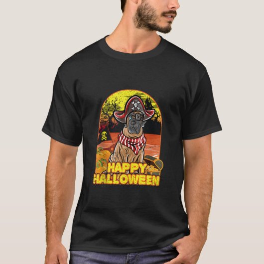 T-shirt Mastiff anglais Happy Halloween Costume Pirate Tan (Devant)