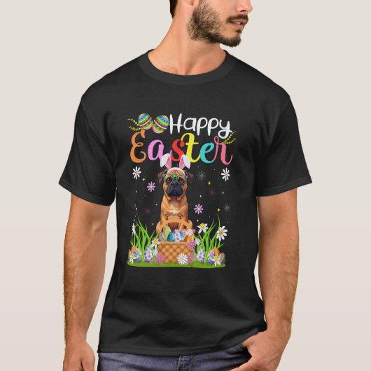 T-shirt Mastiff Chien Joyeuses Pâques Chasse aux œufs Lapi (Devant)