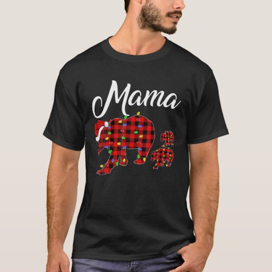 T-shirt Matching Buffalo Plaid Mama Ours Deux Cubes Christ (Devant)
