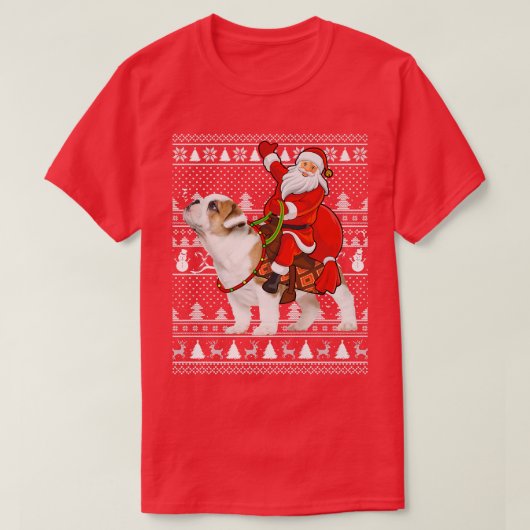 T-shirt Matching Funny Santa Riding English Bulldog Ugly C (Design devant)