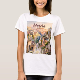T-shirt Matera Italie Sassi Aquarelle Personnalisée Vintag