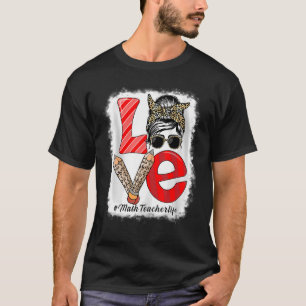 T-shirt Math Enseignant Aimer Messy Bun Leopard Retour À L