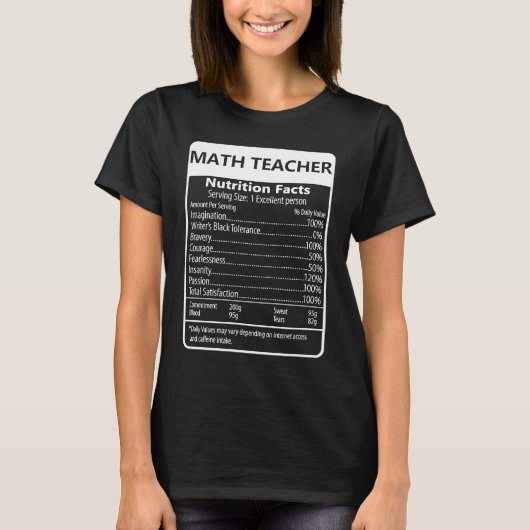 T-shirt MATH ENSEIGNANT Nutrition Facts Graphique sarcasti (Devant)