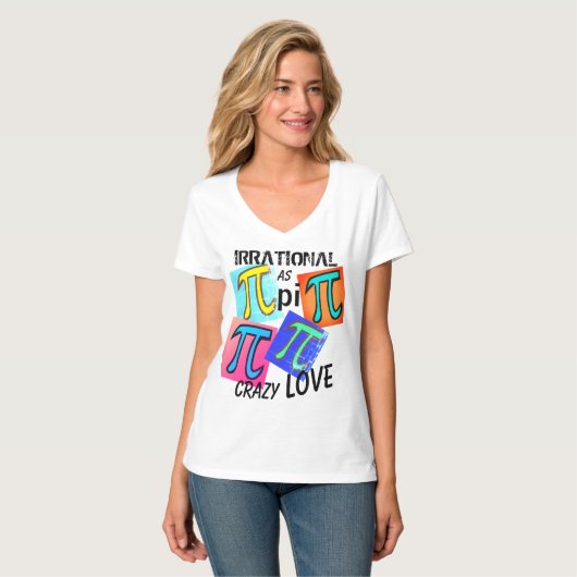 T-shirt Maths irrationnel comme Pi bleu jaune rose vert (Devant entier)
