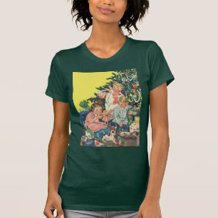 T-shirt Matin de Noël vintage, enfants ouvrant des cadeaux