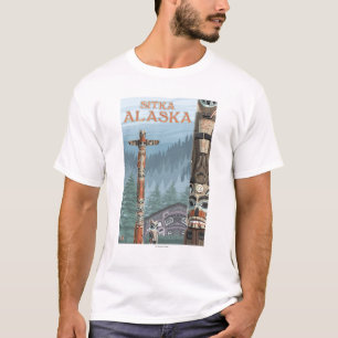 T-shirt Mâts totémiques de l'Alaska - Sitka, Alaska