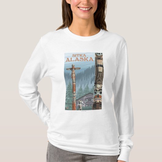 T-shirt Mâts totémiques de l'Alaska - Sitka, Alaska (Devant)