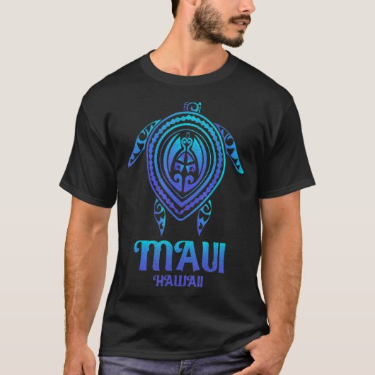 T-shirt Maui Hawaii bleu Hawaii Maui Style de tatouage Mau (Devant)