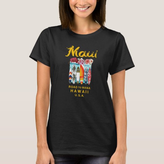T-shirt Maui Road to Hana Surfing Hawaiian (Devant)