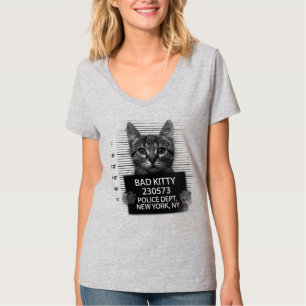 T-shirt Mauvais Chat Kitty Police Photo d'Arrestation Drôl