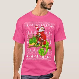 T-shirt Mauvais Noël Funny Père Noël équitation Chameleon 