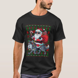 T-shirt Mauvais Noël Lumières Drôle Père Noël équitation L