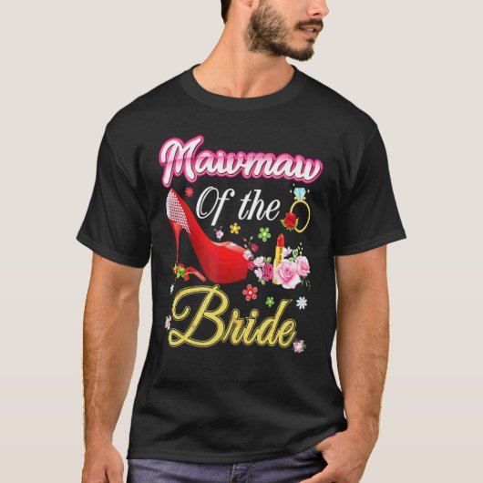T-shirt Mawmaw De La Mariée Joyeuse Chaussure Rose Fleur M (Devant)