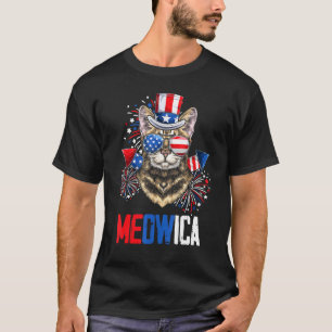 T-shirt Mb35 4 juillet Meowica American Flag Firework Ca