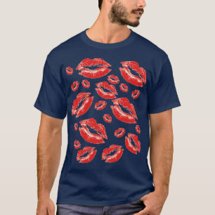 T-shirt Me Couvrir Dans Baisers Jouer Rouge Lipstick Flirt