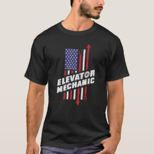 T-shirt Mécanicien d'ascenseur Drapeau Américain Fier Méca