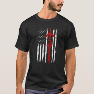 T-shirt Mécanicien d'avion Usa Drapeau Américain 4ème O