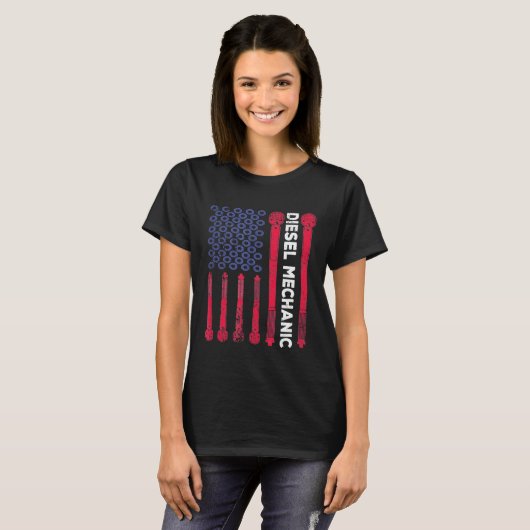 T-shirt Mécanicien diesel Clé dynamométrique Drapeau améri (Devant entier)