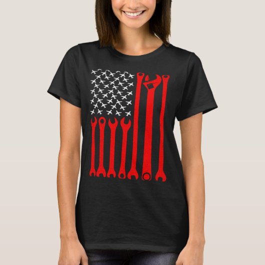 T-shirt Mécanique US Flag Plane Réparation d'aéronefs Méca (Devant)