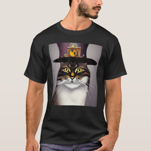 T-shirt Mechanical Cat Ingenuity Unleash Steampunk AI Cat (Devant)